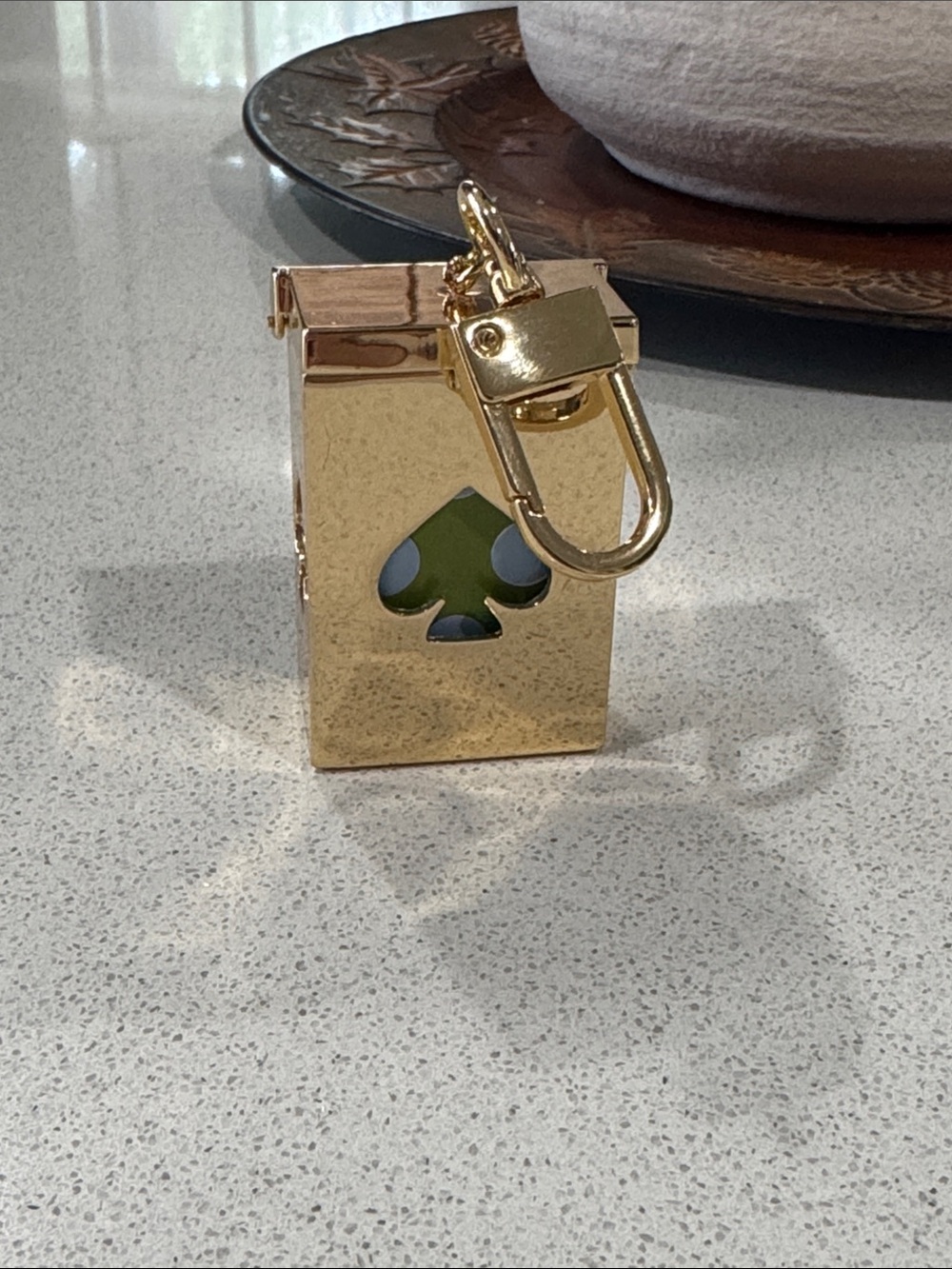 Gold Tone Spade Key & Card Holder Keychain